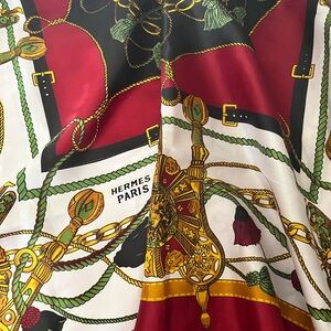 Hermès Paris Silk Scarf — Red, Black, White, Green, Gold Print